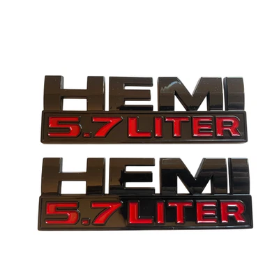 Juego de 2 emblemas de guardabarros HEMI 5,7 LITROS negro rojo para Dodge RAM 1500 2500 3500 Foto 1 de 4