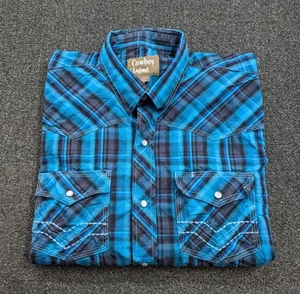 Camisa Cowboy Legend Para Hombre Azul A Cuadros Perla A Presión Con Botones Manga Larga 2XL - Imagen 1 de 11