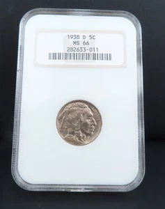 1938 D NGC MS66 Buffalo 5c Nickel in Old Holder - Picture 1 of 2
