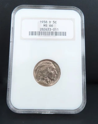 1938 D NGC MS66 Buffalo 5c Nickel in Old Holder - Image 1 of 2