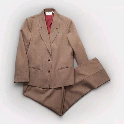 Traje De Colección Mujer 17/18 Marrón Poliéster Años 70 2 Piezas Pantalones Plisados Chaqueta 2 Botones Foto 1 de 4