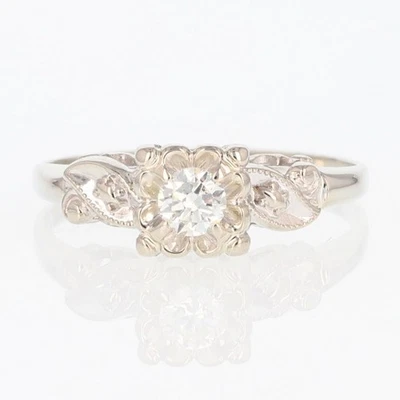 .21ct Diamond Solitaire Vintage Antique Engagement Ring 14k White Gold Size 8.25 - Image 1 of 4