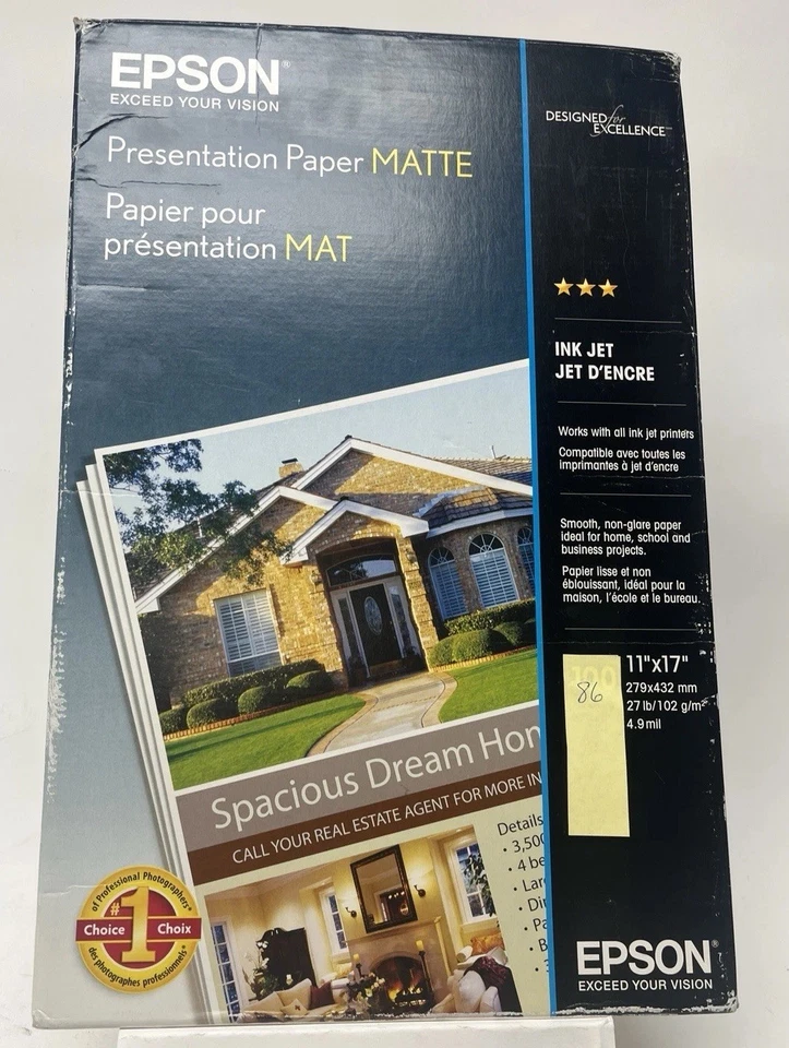 Epson Presentsrion Paper Matte 11 x 17 - 86 Sheets - S041070 - Image 1 of 3
