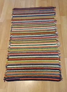 Vintage Handmade Rug Crochet Multi-Color Rainbow Boho Granny Cor 47 X 27" - Picture 1 of 11