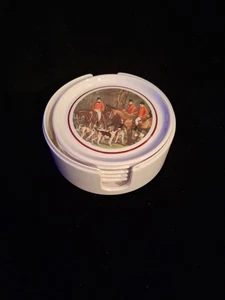 6 Pc Set Vtg Melamine English Hunt Scene Coasters & Holder - New/Other Pls Read - Picture 1 of 12