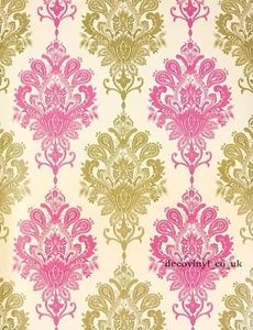 10M VICTORIAN ADHESIVE WALLPAPER CREAM PINK DAMASK STICKY BACK PLASTIC FABLON UK - Picture 1 of 10