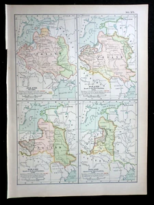 Edwardian Map of Poland 1667, 1772, 1793, 1795 (1902) Century Atlas of the World - Picture 1 of 3