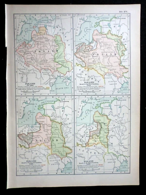 Edwardian Map of Poland 1667, 1772, 1793, 1795 (1902) Century Atlas of the World - Image 1 of 3