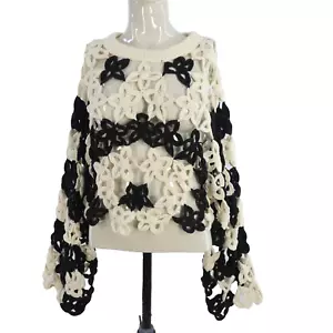 Zara Crochet Floral Jumper Bohemian Bloggers Black White Oversized Teen size S - Picture 1 of 11