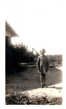 Vintage Photo 1940s, Child Posed on Dirt Front Yard , 4.5x2.25 Black White