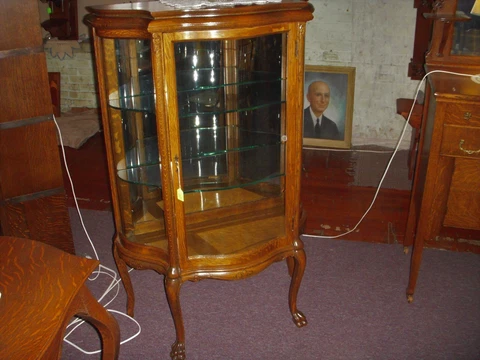 Antique Oak Curio Cabinet China quarter sawn oak small 32" wide refinished 1900 Cover