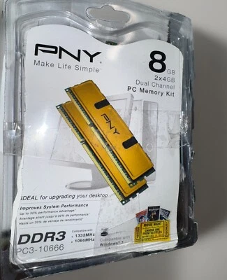 PNY 8GB 2x4GB Dual Channel PC Memory Kit DDR3 PC3-10666 - Image 1 of 3