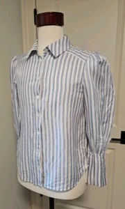 Veronica Beard Blue Stripe Silk Blend Puff Sleeve Blouse Sz 8 - Picture 1 of 8