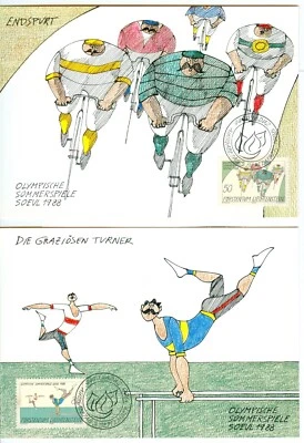 Liechtenstein Olympic Games Seoul  1988 set on 4 Maxicards with First day - Image 1 of 2