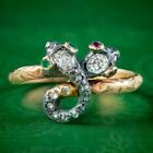 VICTORIAN STYLE TOI ET MOI DIAMOND SNAKE TWIST RING RUBY EMERALD EYES