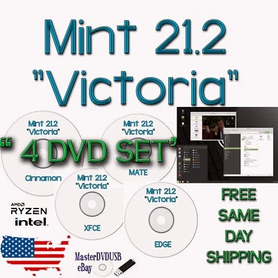 Linux Mint 21.2 “Victoria” 4 DVD Set - 2024 Edition | AAA+ SAME DAY SHIPPING - Image 1 of 4
