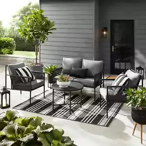 PE wicker 4-Piece Outdoor Conversation Set Cushioned Loveseat, 2 Chairs & Table - Picture 1 of 9