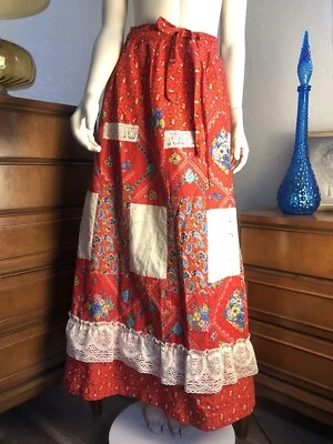 Maxi falda envolvente Renee California retazos para mujer grande de encaje rojo vintage años 70 Foto 1 de 4