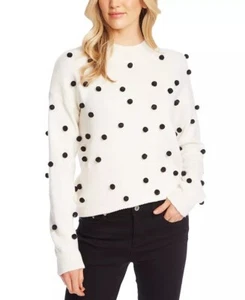 CeCe Mock Neck Polka Dot Applique Sweater - Antique White Size L - Picture 1 of 5