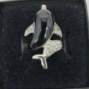 Delfin Wickelring TK 316 Edelstahl schwarz Emaille Kristall Damengröße 6 - Bild 1 von 12