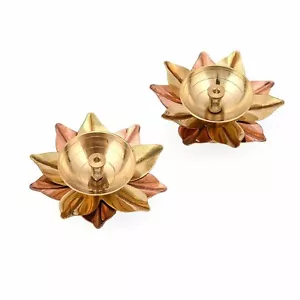 Brass Diya For Puja Oil Lamp Lotus Shape Golden Set of 2 pc - Diameter - 12.7 cm - Picture 1 of 9