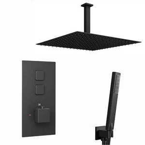 Shower Handset Kit Milan Square Ceiling Mounted Large 400mm Black ENKI SH0093 - Picture 1 of 8