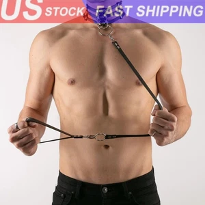 Mens Neck Bondage Necklace Leather Long Leash Gothic Metal Chain Roleplay Belts - Picture 1 of 7