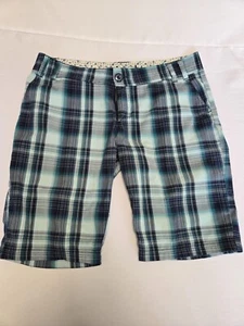Womens Element Skateboard Casual Knee Juniors BLUE TEAL Plaid Shorts Size 11 - Picture 1 of 3