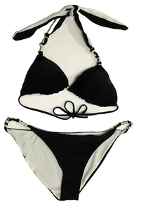 Women’s Bikini size Large 2 piece Swimwear Triangle Top w/ Bottoms Black & White - Picture 1 of 9