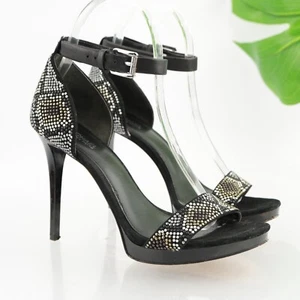 Michael Kors Women's Sienna Sandal Size 6.5 Ankle Strap Heels Black Suede Beaded - Picture 1 of 15