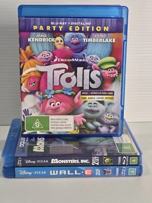 Disney DreamWorks Blu-ray Bundle Lot 3 Pack Region B Monsters Inc Wall.E Trolls  - Image 1 of 4