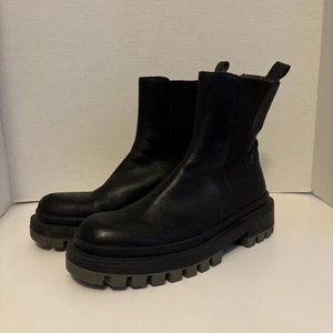 Size 8.5 Zara Black Leather Womens Gothic Chunky Platform Boots 39EU 6.5UK - Picture 1 of 11