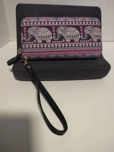 Elephant Print Full Zip Around Wristlet Wallet - Picture 1 of 7