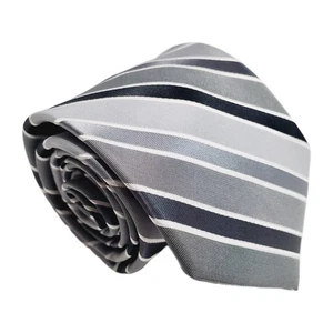 Corbata de diseñador Stafford a rayas plateadas para hombre tela jacquard 58x3,25" - Imagen 1 de 5