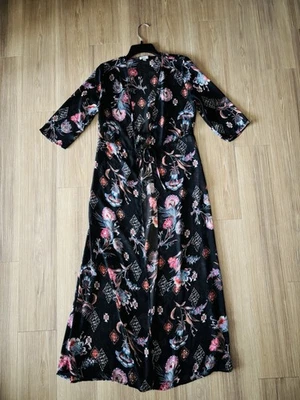 Mujer Plumero Chaqueta Negra Floral Transparente Corbata Frontal Kimono Gasa Mujer M Boho Foto 1 de 4