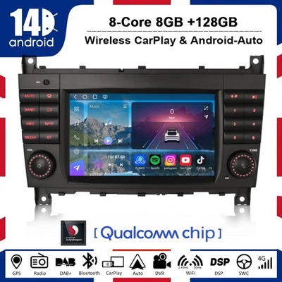 7"128GB Android 14 Qualcomm Autoradio GPS Navi Mercedes CLC/G/C Klasse W203 W463 - Bild 1 von 4