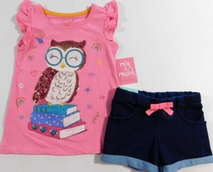 Cynthia Rowley Girls Top Shorts Pink Blue SIZE XS/4 Sequin Owl Cuff Shorts New - Picture 1 of 3