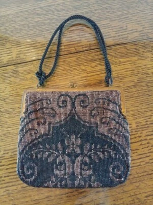 Vintage Floral Glass Bead and Brass Purse 6.5"x6" - Image 1 of 4