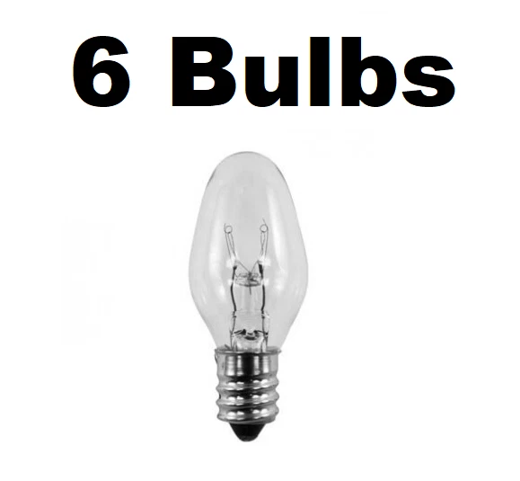 6 Night Light / Candle Lamp Bulbs -7 watt, C7, Clear, Candelabra 7C7C - Image 1 of 1