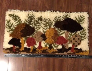 Mushroom Latchhook Yarn Tapestry 70s Handmade Vintage 31” x 16” Wall Hanging Art - Picture 1 of 5