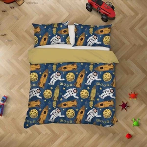 3D Space Rocket Astronaut Kids Quilt Cover Set Duvet Cover Bedding Pillowcases - Picture 1 of 6