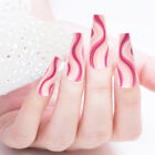 24pcs Coffin Press on Nails Colorful Abstract Swirl False Nails for Women