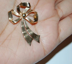 10K Solid Yellow Gold Pin Brooch Scraf Dress Hat Lapel Large Bow 3D Broach 3.7Gr - Picture 1 of 12