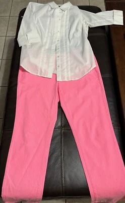 Women’s Stylus Khaki Pants Pink Size 6 & Worthington White Blouse Size PS - Image 1 of 4