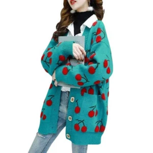Kirschmuster koreanischer Stil Strick Damen Cardigan lässig Kawaii Obst Streber - Bild 1 von 39