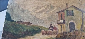 Altes Öl-Gemälde ?  - Schäfer mit Schafherde mit neuem Rahmen ca. 44 x 34 cm - Bild 1 von 6