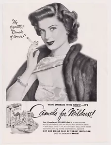 Vintage Camels Cigarettes Magazine Advert Beautiful Woman Smoking USA 1940s - Picture 1 of 2