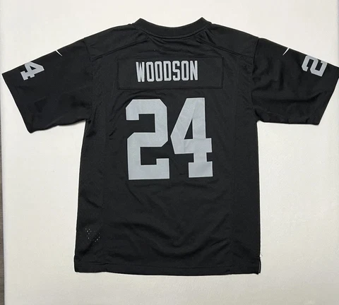 Las Vegas Raiders Charles Woodson #24 Nike On Field Jersey Black and Silver Sz L Cover