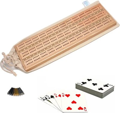 WE Games 3 Track Cribbage Set - Solid Oak Wood with Inlay, Sprint Board - Image 1 of 4