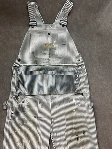 Vtg Big Mac Stripe Bib Overalls Dbl Knee Carpenter Apron DISTRESSED Grunge Baggy - Picture 1 of 16
